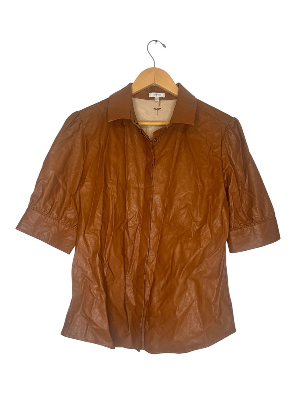 Tyler Boe Brown Faux Leather Short Sleeve Button Down Shirt Size 8